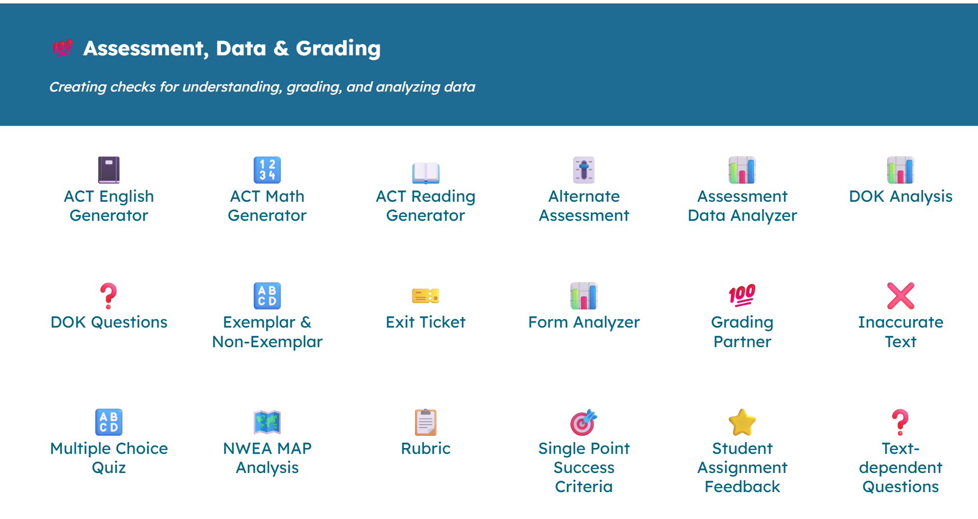 Assessment Data and Grading menu selection 